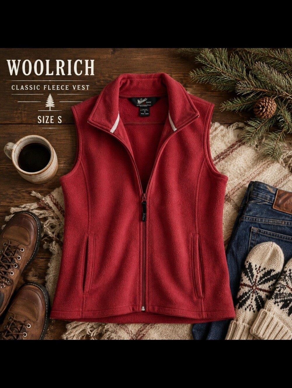 Woolrich Coral Fleece Zip Vest Sleeveless Outdoor Layer